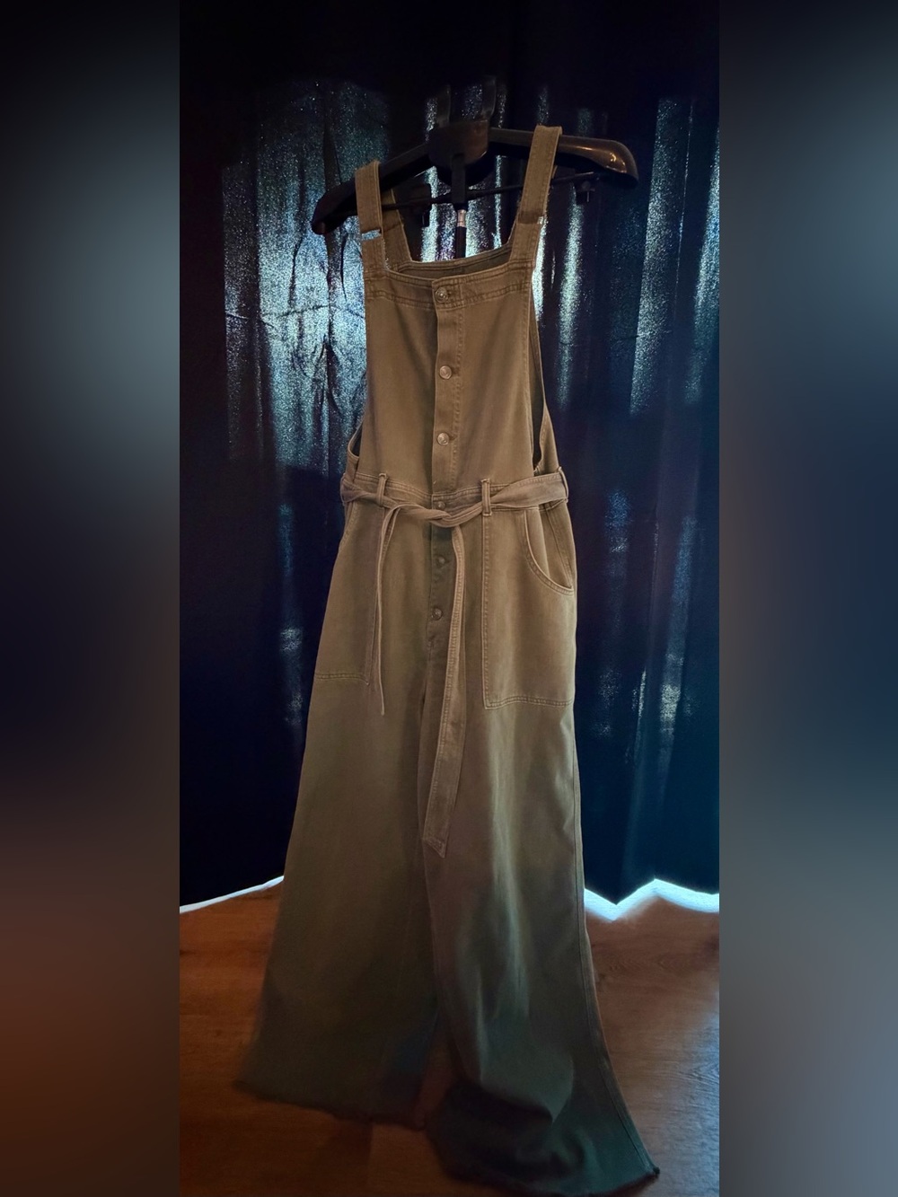 Aerie Olive Green Wide Leg Denim Overalls Jumpsuit - Size XL - Picture 2 of 7